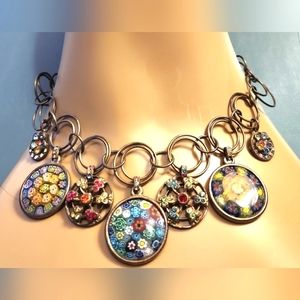 SWEET ROMANCE Mod Necklace Glitzy Retro Vibe Pendants  Double Rings Choker EUC